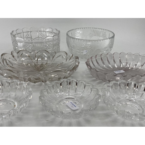 171 - collection of pressed glass hobnail style items to include bowls plates etc