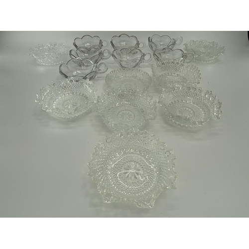 171 - collection of pressed glass hobnail style items to include bowls plates etc