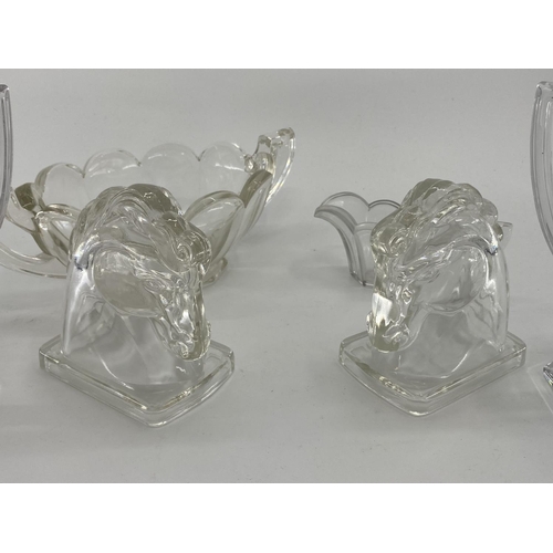 172 - Collection of late C19th early C20th pressed glass items, to include loop handled serving dishes and... 