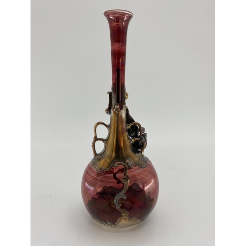 175 - White metal mounted cranberry glass ewer, and a small stuben glass bowl, and a Christian Dior white ... 