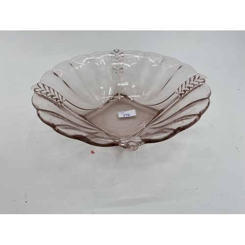 176 - Two French mid C20th Art Glass items, to include frosted and clear glass bowl with lion handles