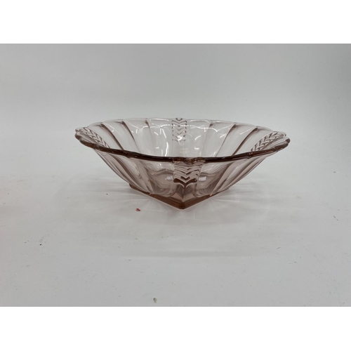 176 - Two French mid C20th Art Glass items, to include frosted and clear glass bowl with lion handles