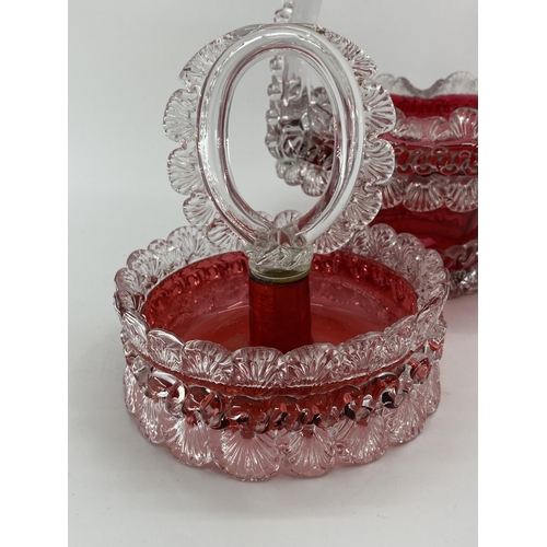 185 - A collection of late C19th/early C20th cranberry glass to include serving baskets