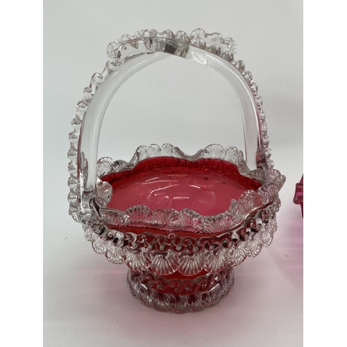 185 - A collection of late C19th/early C20th cranberry glass to include serving baskets