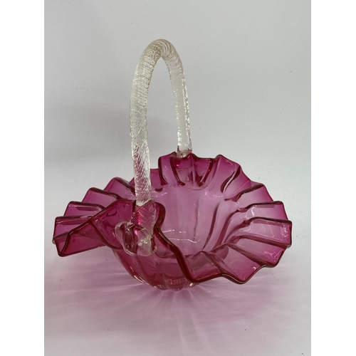 185 - A collection of late C19th/early C20th cranberry glass to include serving baskets