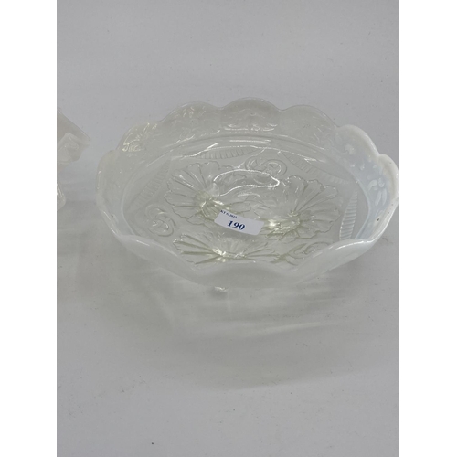 190 - Two white Vaseline glass items