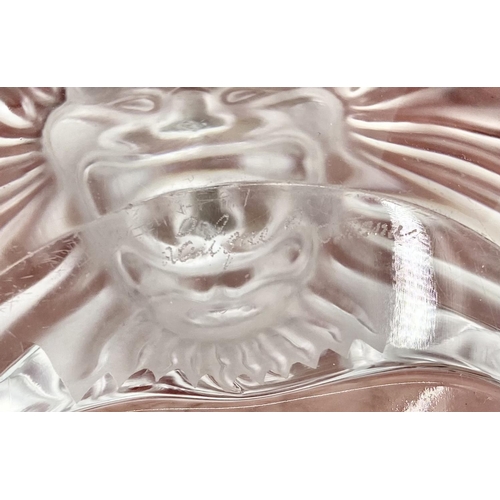 199 - A pair of Lalique frosted glass lion dishes no 10743 etched to base Lalique France, 14.5 cm (d). Con... 