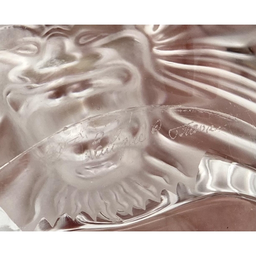 199 - A pair of Lalique frosted glass lion dishes no 10743 etched to base Lalique France, 14.5 cm (d). Con... 