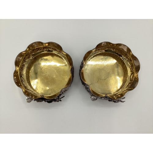 2 - A pair of Turkish silver bowls with cast floral decoration and gilt interior marked Melda Special 90... 