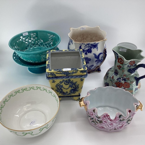 232 - A quantity of decorative bowls, and planters, including a Thomas Goode Cache pot, a large ironstone ... 