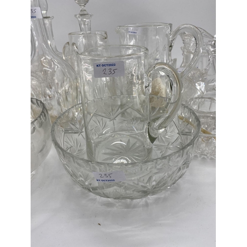 235 - Quantity of late C19th and C20th glassware, decanters jugs and bowls etc