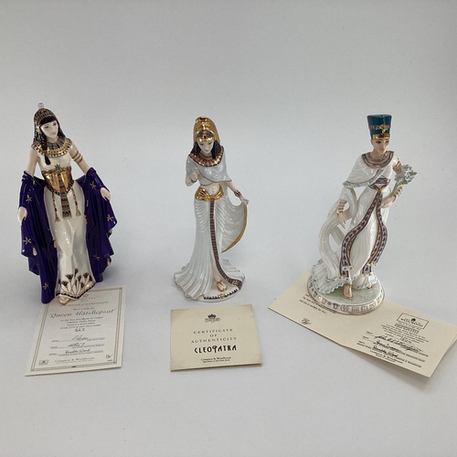 248 - Two Coalport limited edition figures, Cleopatra and Queen Hatshepsut, and a Wedgwood Statue of Nefer... 