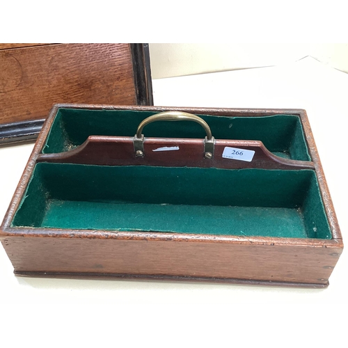 266 - Mahogany cutlery tray, with brass handle, and a two handled tray (some wear)