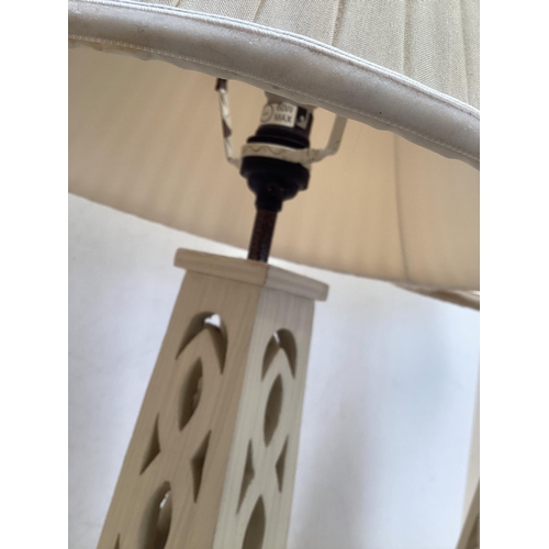 275 - Pair of contemporary decorative cream painted wooden table lamps and cream pleated shades