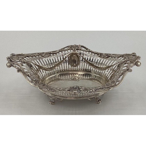 3 - Stirling silver pierced bowl of boat shape design, London, 1900, approx 360grams