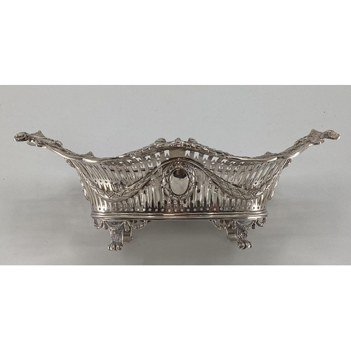 3 - Stirling silver pierced bowl of boat shape design, London, 1900, approx 360grams