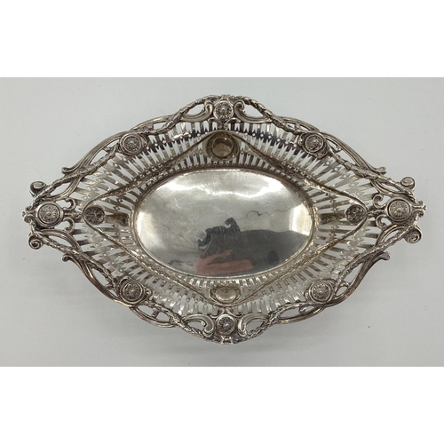 3 - Stirling silver pierced bowl of boat shape design, London, 1900, approx 360grams