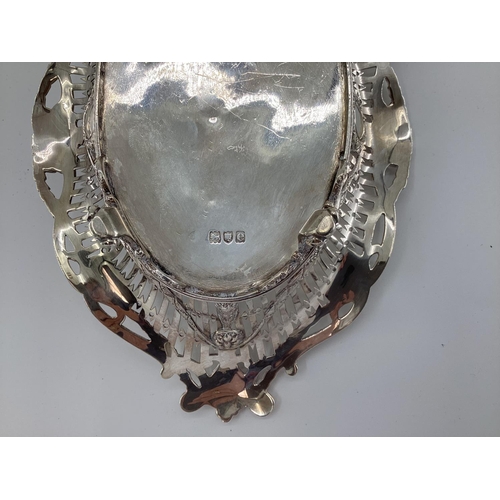 3 - Stirling silver pierced bowl of boat shape design, London, 1900, approx 360grams