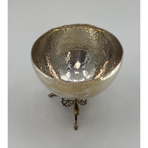 31 - Greek silver bowl with planished decoration of gilt scrolling Trefoil foot, 15 x 15cm