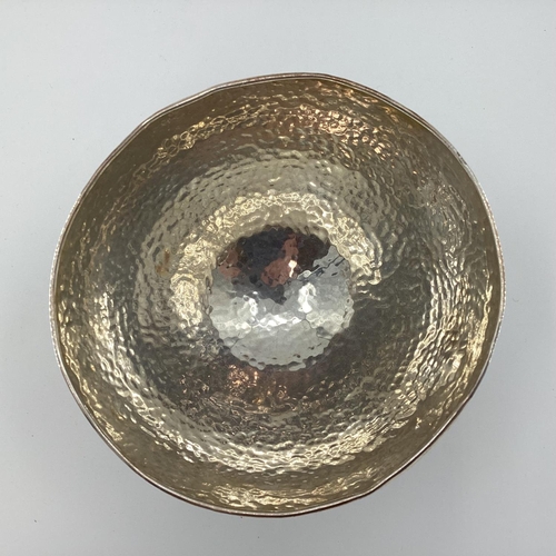 31 - Greek silver bowl with planished decoration of gilt scrolling Trefoil foot, 15 x 15cm