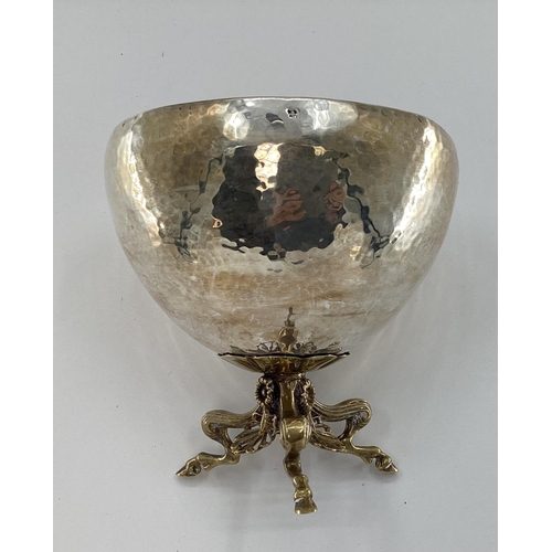 31 - Greek silver bowl with planished decoration of gilt scrolling Trefoil foot, 15 x 15cm