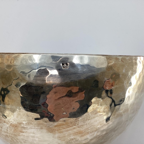 31 - Greek silver bowl with planished decoration of gilt scrolling Trefoil foot, 15 x 15cm