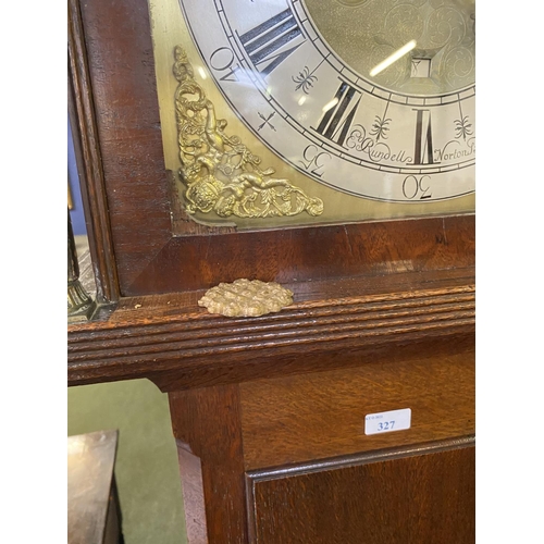 327 - A C19th mahogany long case clock with later movement by E Rundells, Norton St. Phillips, 205cmH