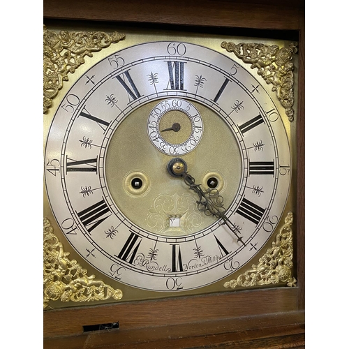 327 - A C19th mahogany long case clock with later movement by E Rundells, Norton St. Phillips, 205cmH