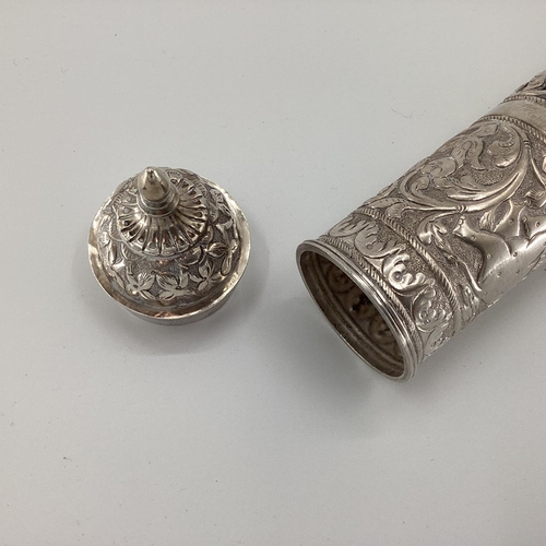 35 - Silver Middle Eastern style Prayer Scroll with pierced and raised floral decoration stamped 900, 34c... 