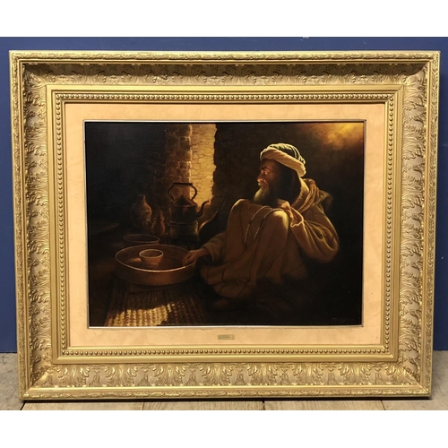 402 - FUERTES (XX), oil on canvas, A sitting, a Middle Eastern Gentleman with beads and pot, 44 x 59cm, in... 