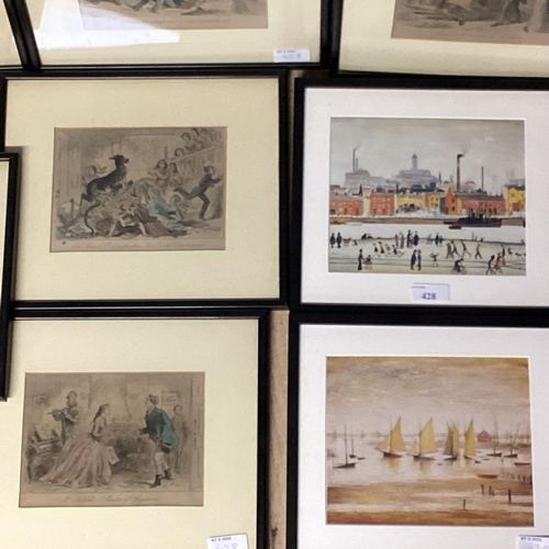 428 - A set of framed and glazed Lowry Prints and a set of framed and glazed prints of Georgian daily life... 