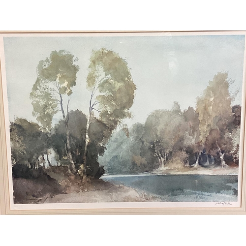 435 - large gilt and glazed framed print, signed lower right in pencil and label verso 