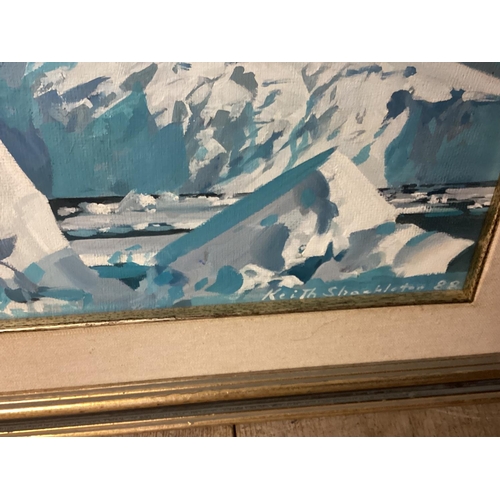 440 - David Shackleton(British), Acrylic on canvas of an Arctic scene 48 x 59cm in gilt and ebonised frame... 