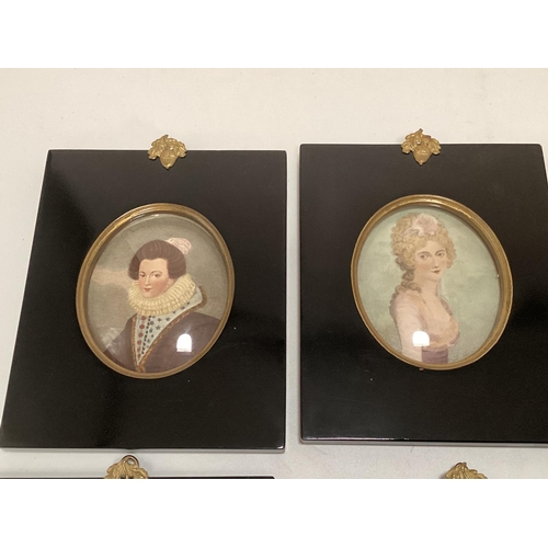 445 - 6 modern portrait miniatures, labelled verso: Lady Rushout painted by Gcosway and Engraved by T Burk... 