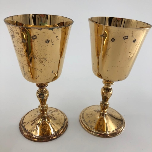 47 - A set of six sterling silver gilt wine goblets by Walker and Hall, Sheffield, 1975 each 15cmH, 1250g