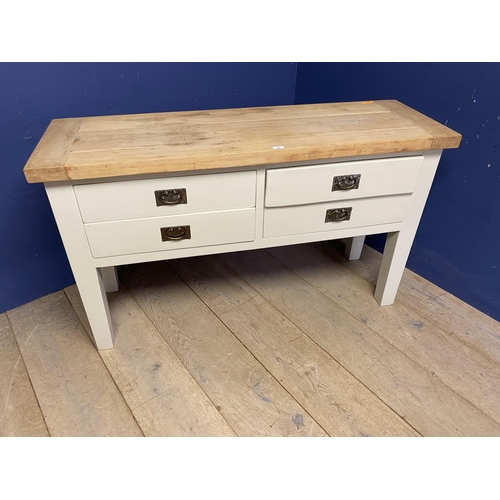 502 - Four drawer side table, with grey painted base and honey coloured oak top, and other modern furnitur... 