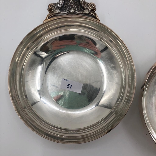 51 - A pair of French white metal porringers or Quaish marked to base Christofle France, 17 x 22 x 5cm