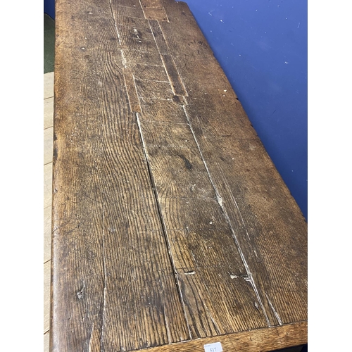 517 - A part C17th oak refrectory table, with old measure marks of 4 