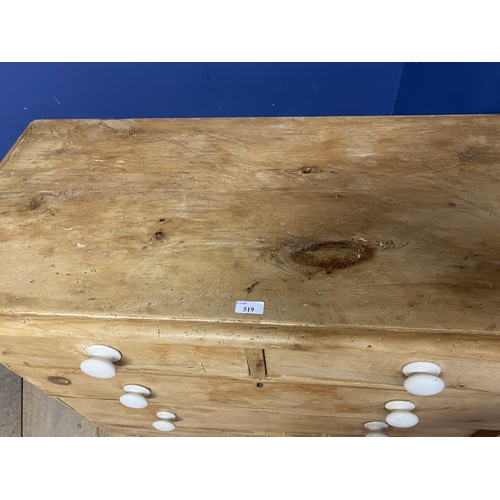 519 - Antique pine chest of 2 short over 3 long drawers, with white knob handles
100w x 47d x 96cm high