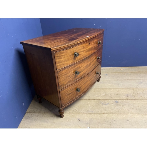 520 - Mahogany bow front chest of 3 long drawers