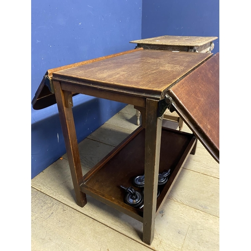 528 - A worn pine scrub top effect kitchen table with stretcher to base; and anther occasional table, with... 