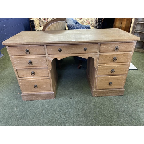 530 - Pine 9 drawer knee hole desk