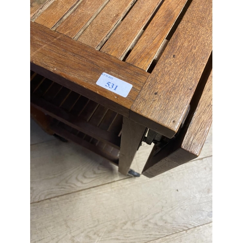 531 - A teak style slatted drop leaf 2 tier kitchen trolley