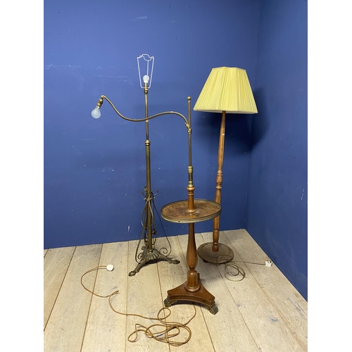 534 - A good walnut and brass bound standard lamp, with a brass galleried tray to extending  adjustable br... 