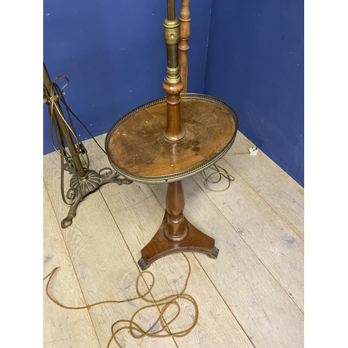 534 - A good walnut and brass bound standard lamp, with a brass galleried tray to extending  adjustable br... 