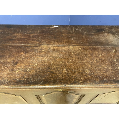 546 - A large part C18th oak 3 pannelled mule chest,with 2 drawers and brass furniture, on raised legs, 13... 