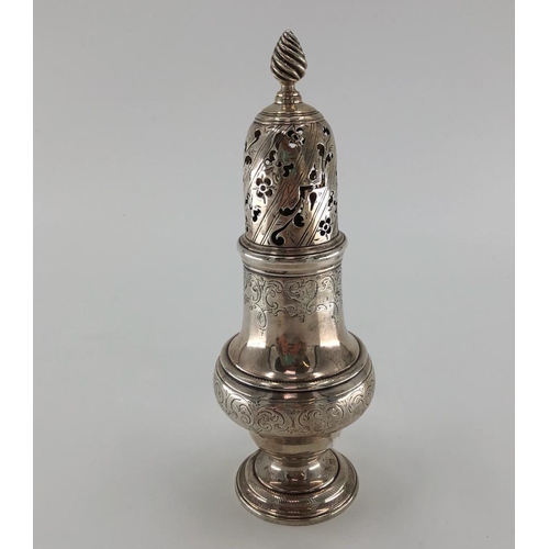 56 - A sterling silver sugar castor by John Delmestre, London, 1761, 19cm (h) 235g