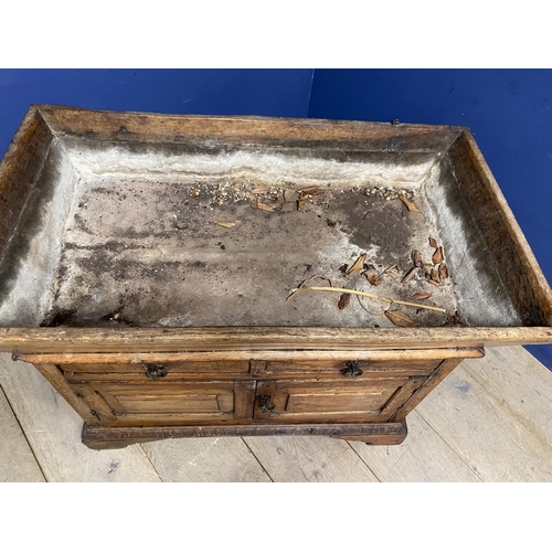 590 - C19th Italian dough trough, with two single drawer sand cupboard beneath, 100w x 81cm H