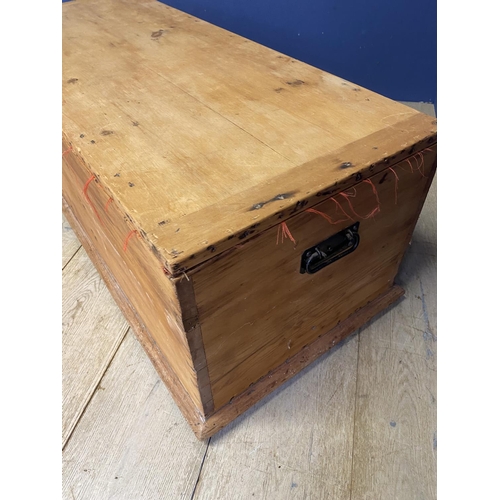 592 - Large pine coffer/chest with rising lid, 123cm wide , 44cm High