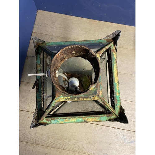 607 - Victorian glazed pilar lantern, and an associated frame, in need of restoration